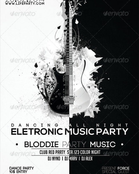 Volantino bianco e nero per evento musicale