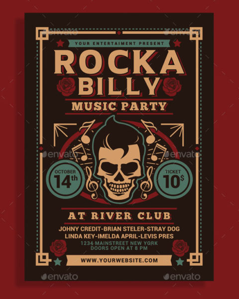 Volantino per evento musicale rock party 2