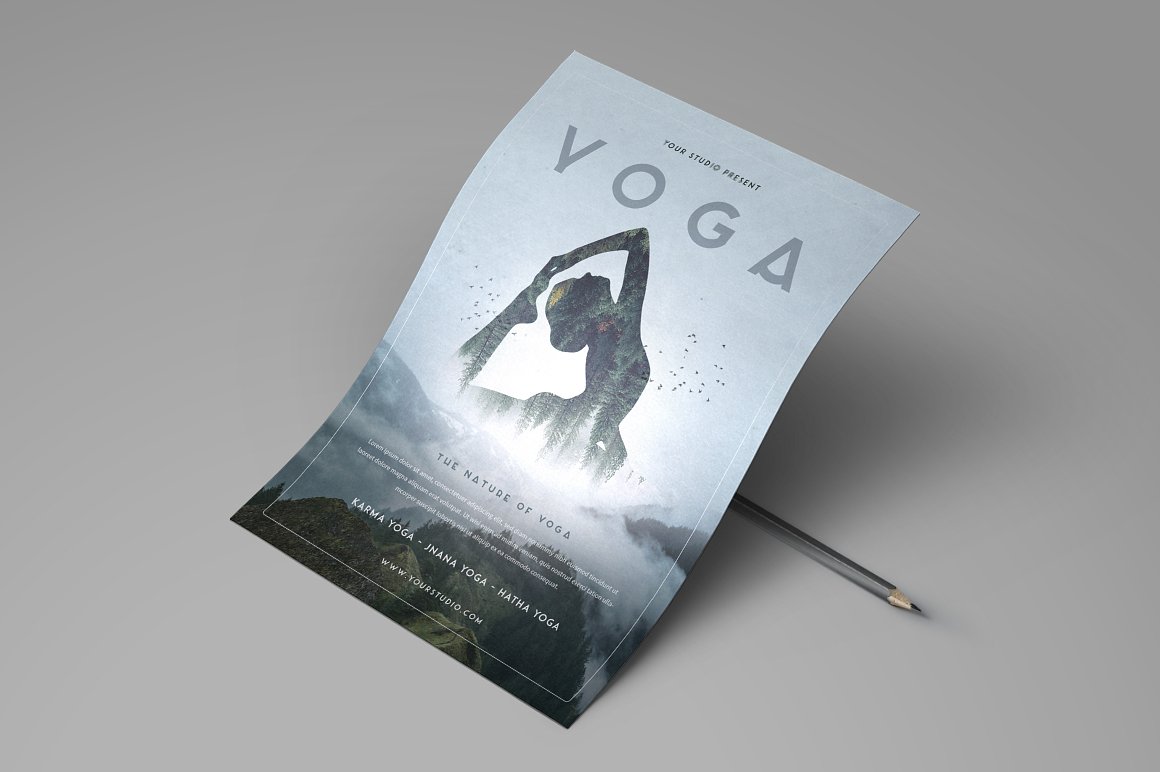 Flyer volantino illustrato per servizi legati al mondo dello yoga