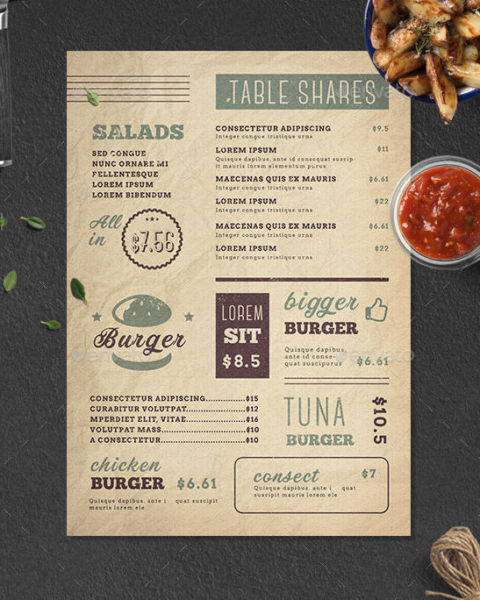 Menù vintage per pub burger 1