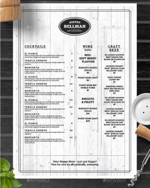 menù per ristorante elegante