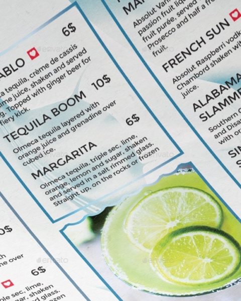 menù per bevande drinks