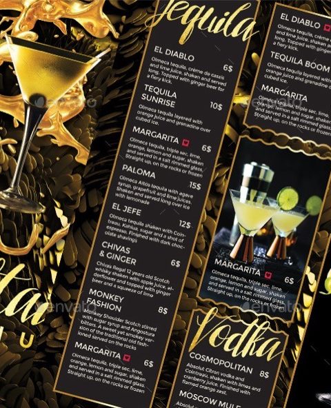 menù per bevande drinks