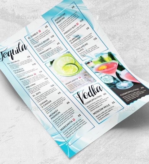 menù per bevande drinks