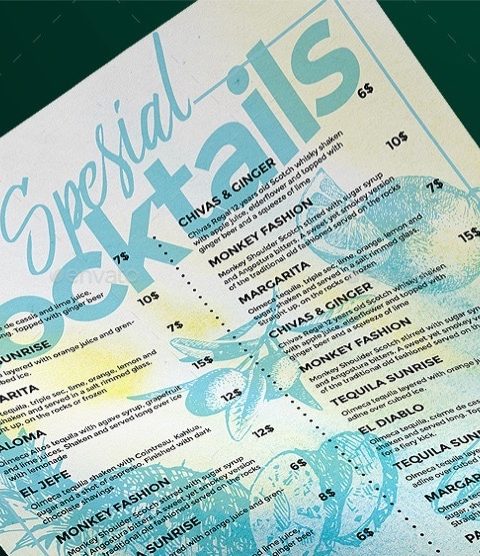 Menù drink bevande cocktails