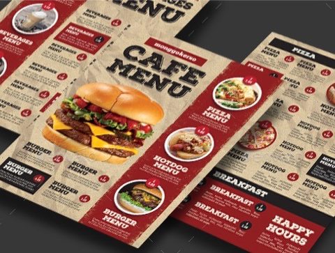 Menù per pub hamburgeria