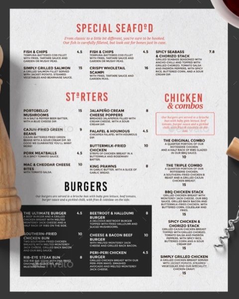 Menù per pub pizzeria ristorante