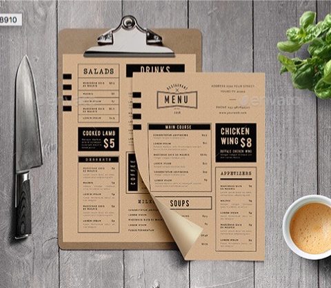 Menù per pub pizzeria ristorante