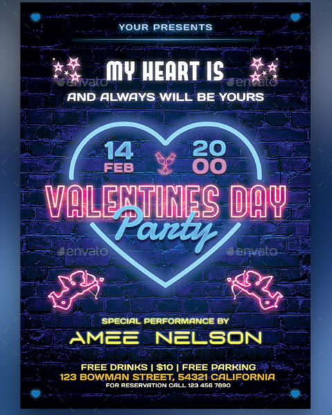 Volantino effetto neon San Valentino
